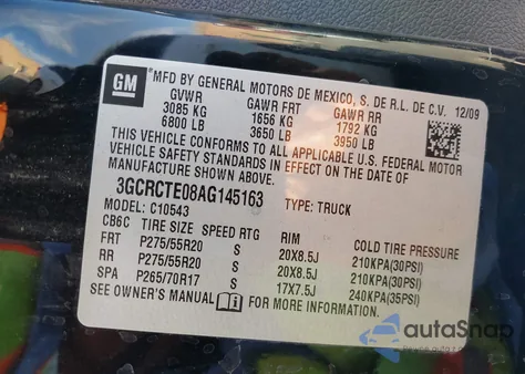 2010 Chevrolet Silverado 1500 Ltz z USA, uszkodzony, nr VIN 3GCRCTE08AG145163